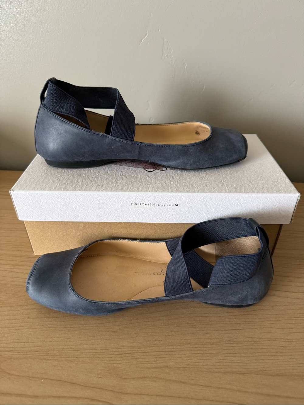 Jessica Simpson Women's Navy Square toe Ballet Flats with Cross Strap